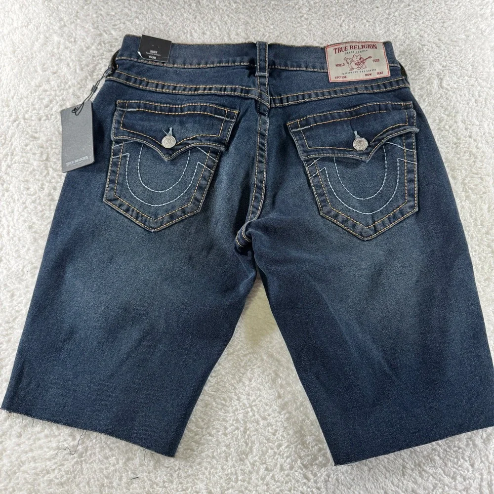 NWT True Religion Ricky Denim Shorts Men's Size 30 Relaxed Straight Raw Hem $159